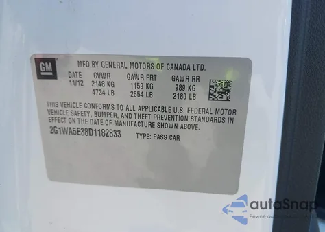 2013 Chevrolet Impala Ls z USA, uszkodzony, nr VIN 2G1WA5E38D1182833